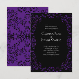 Invitación Boda gótico de Swirl Morado y Negro