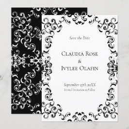Invitación Boda gótico de Swirl negro y blanco