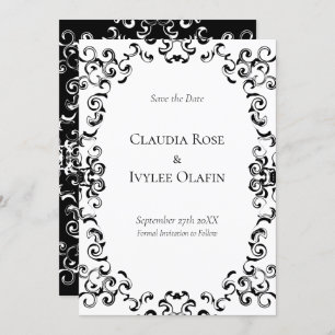 Invitación Boda gótico de Swirl negro y blanco