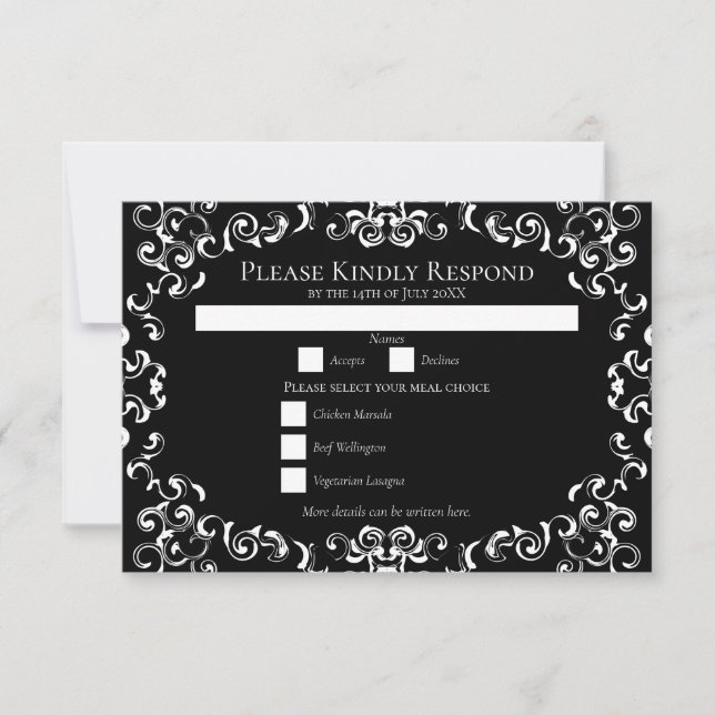 Invitación Boda gótico de Swirl negro y blanco (Anverso)