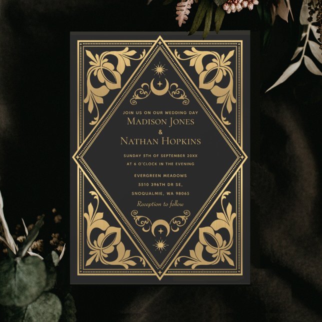 Invitación Boda gótico del Art Nouveau celestial Tarot (Subido por el creador)