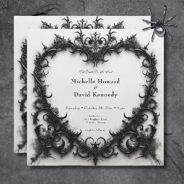 Invitación Boda gótico del corazón negro y blanco filigrí
