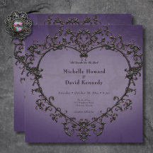 Boda gótico del corazón negro y morado filigrí
