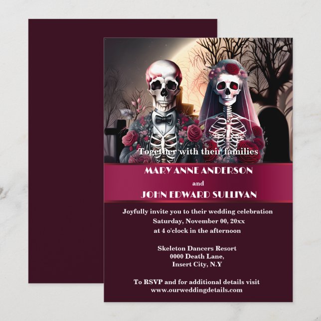 Invitación Boda gótico del rosa burgundy de la novia (Anverso / Reverso)