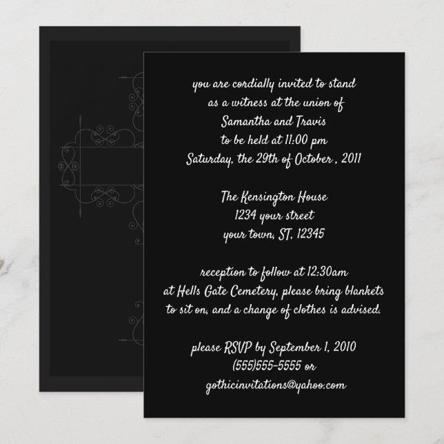 Invitación Boda Gótico elegante de Cruz Gris Oscura (Anverso / Reverso)