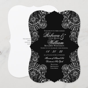Invitación Boda gótico elegante de encaje blanco y negro