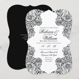 Invitación Boda gótico elegante de encaje blanco y negro