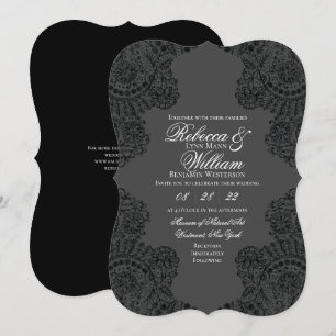 Invitación Boda gótico elegante de encaje negro y gris