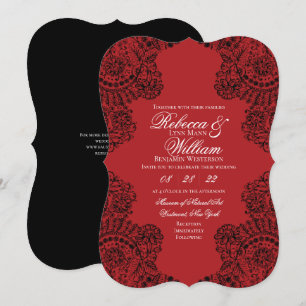 Invitación Boda gótico elegante de encaje negro y rojo