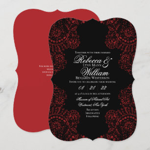 Invitación Boda gótico elegante de encaje negro y rojo