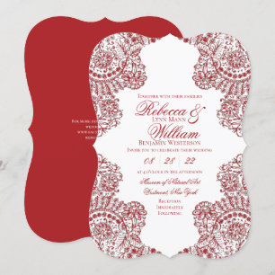 Invitación Boda gótico elegante de encaje rojo y blanco