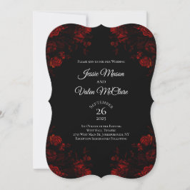 Invitación Boda gótico elegante floral negro y rojo