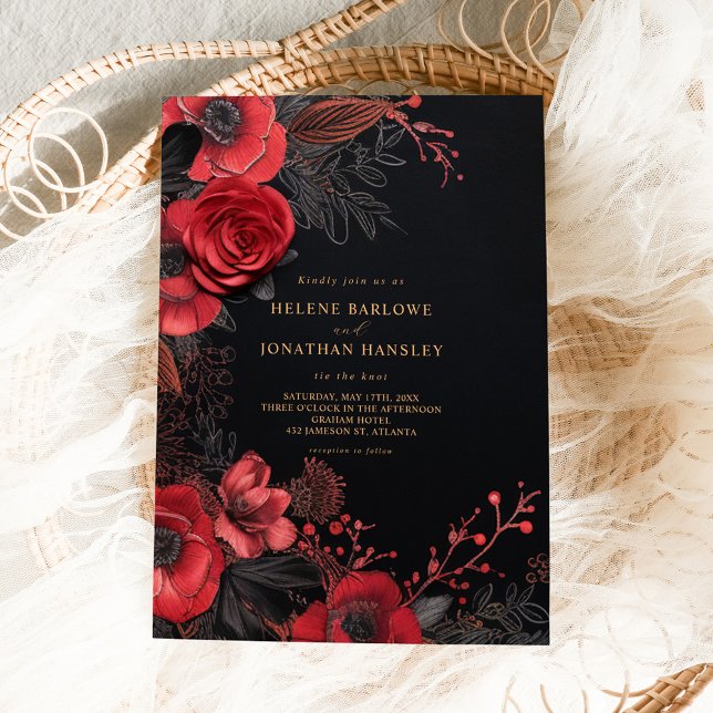 Invitación Boda gótico elegante floral oscuro Moody (Dark Moody Floral Elegant Gothic Wedding Invitation)