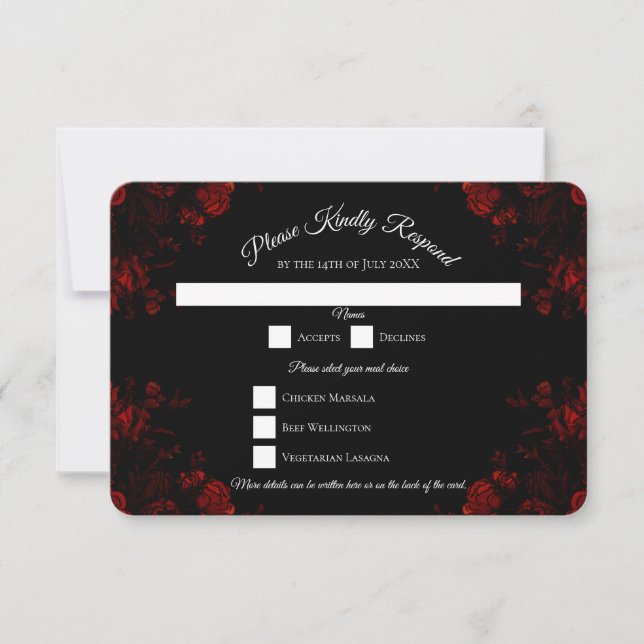 Invitación Boda gótico elegante floral rojo profundo (Anverso)
