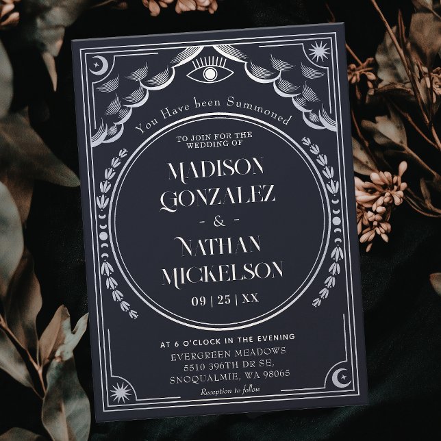Invitación Boda gótico elegante kítico de plata tarot (Subido por el creador)
