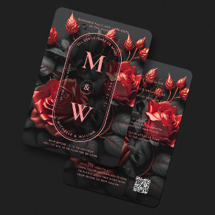 Invitación Boda Gótico Elegante Roses Rojos Negros Boho Luxe
