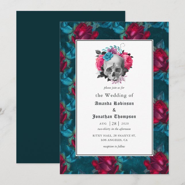 Invitación Boda gótico floral (Anverso / Reverso)