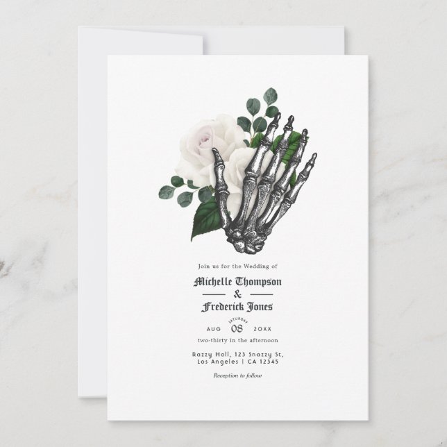 Invitación Boda gótico floral blanco (Anverso)