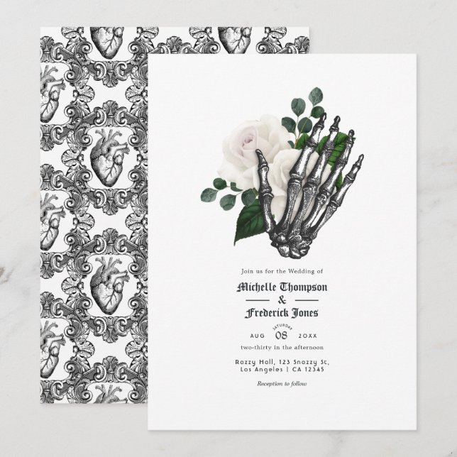 Invitación Boda gótico floral blanco (Anverso / Reverso)