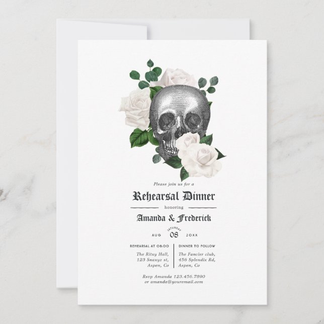 Invitación Boda gótico floral blanco para la cena (Anverso)