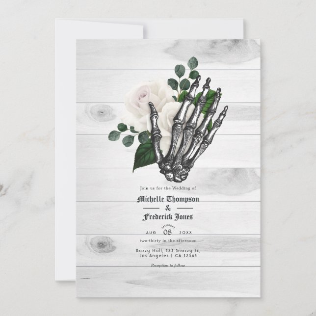 Invitación Boda gótico floral de flor blanca rústica (Anverso)