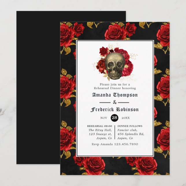 Invitación Boda gótico floral Ensayo Cena (Anverso / Reverso)