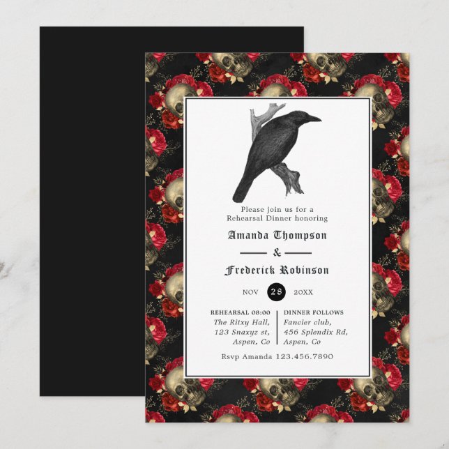 Invitación Boda gótico floral Ensayo Cena (Anverso / Reverso)