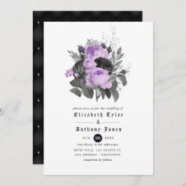 Invitación Boda gótico floral morado negro y plateado