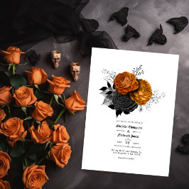Invitación Boda gótico floral negro y Naranja
