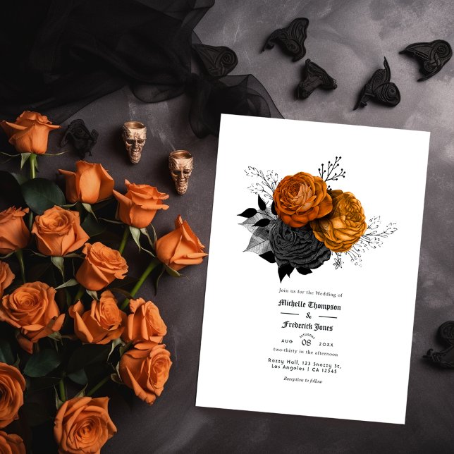 Invitación Boda gótico floral negro y Naranja (Subido por el creador)