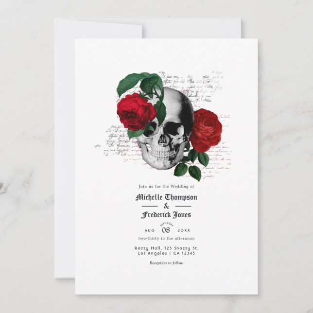 Invitación Boda gótico floral rojo y negro (Anverso)