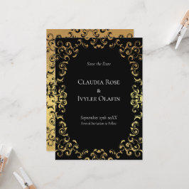 Invitación Boda gótico Gold & Black Swirl