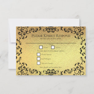 Invitación Boda gótico Gold & Black Swirl