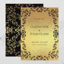 Invitación Boda gótico Gold & Black Swirl
