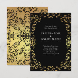 Invitación Boda gótico Gold & Black Swirl
