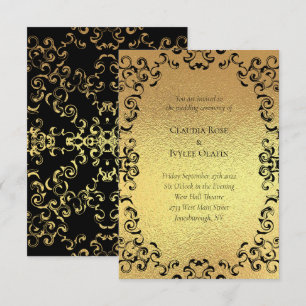 Invitación Boda gótico Gold & Black Swirl
