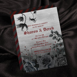 Invitación Boda Gótico Gris Negro Floral Leer rojo