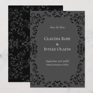 Invitación Boda gótico Gris y negro Swirl