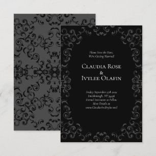 Invitación Boda gótico Gris y negro Swirl