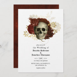 Invitación Boda Gótico Grunge Floral Skull