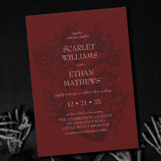 Invitación Boda Gótico Moderno Sangre Rojo Eerie Corazón Flor