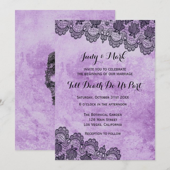 Invitación Boda gótico morado de Black Lace (Anverso / Reverso)