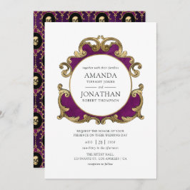 Invitación Boda gótico morado, negro y oro