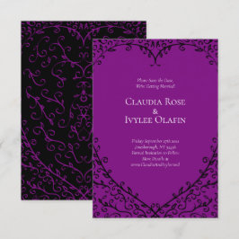 Invitación Boda gótico morado y negro del corazón salva los d