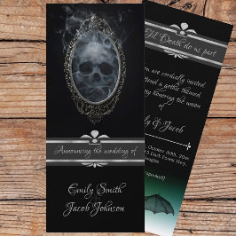 Invitación Boda gótico negro de Halloween Ghostly Skull & Bat