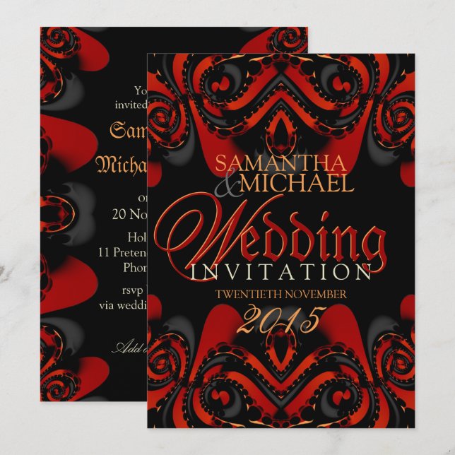 Invitación Boda gótico negro exótico (Anverso / Reverso)