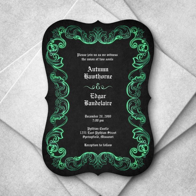 Invitación Boda gótico negro verde (Subido por el creador)