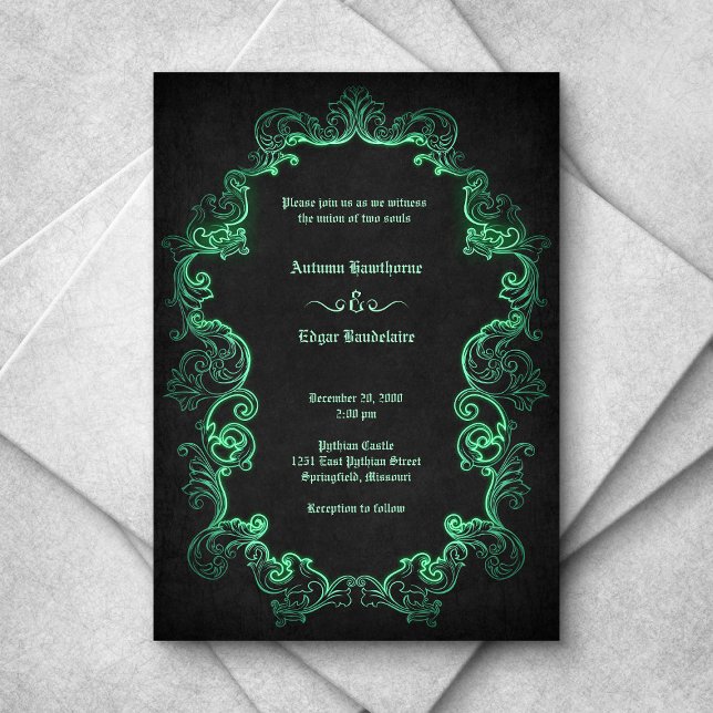 Invitación Boda gótico negro verde (Subido por el creador)