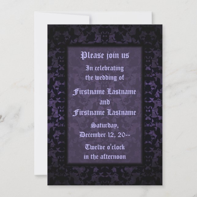 Invitación Boda gótico negro y morado (Anverso)