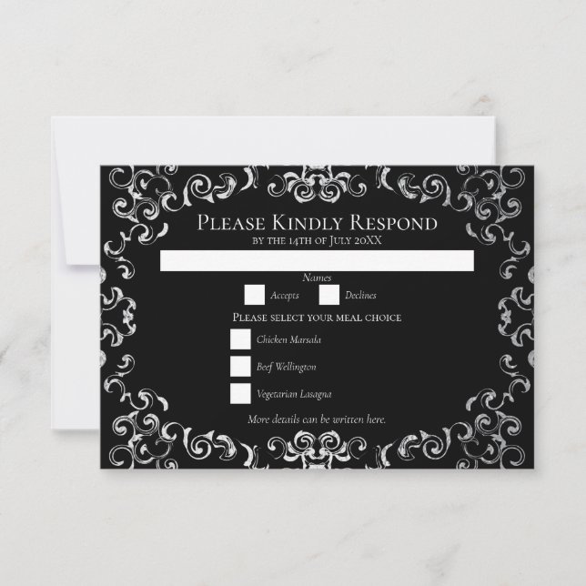 Invitación Boda gótico plateado y negro (Anverso)